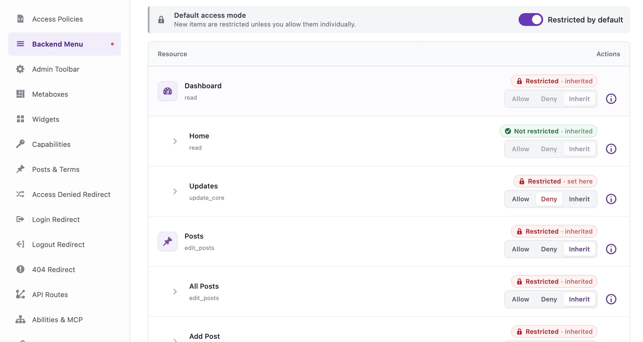 AAM Backend Menu Restricted Mode