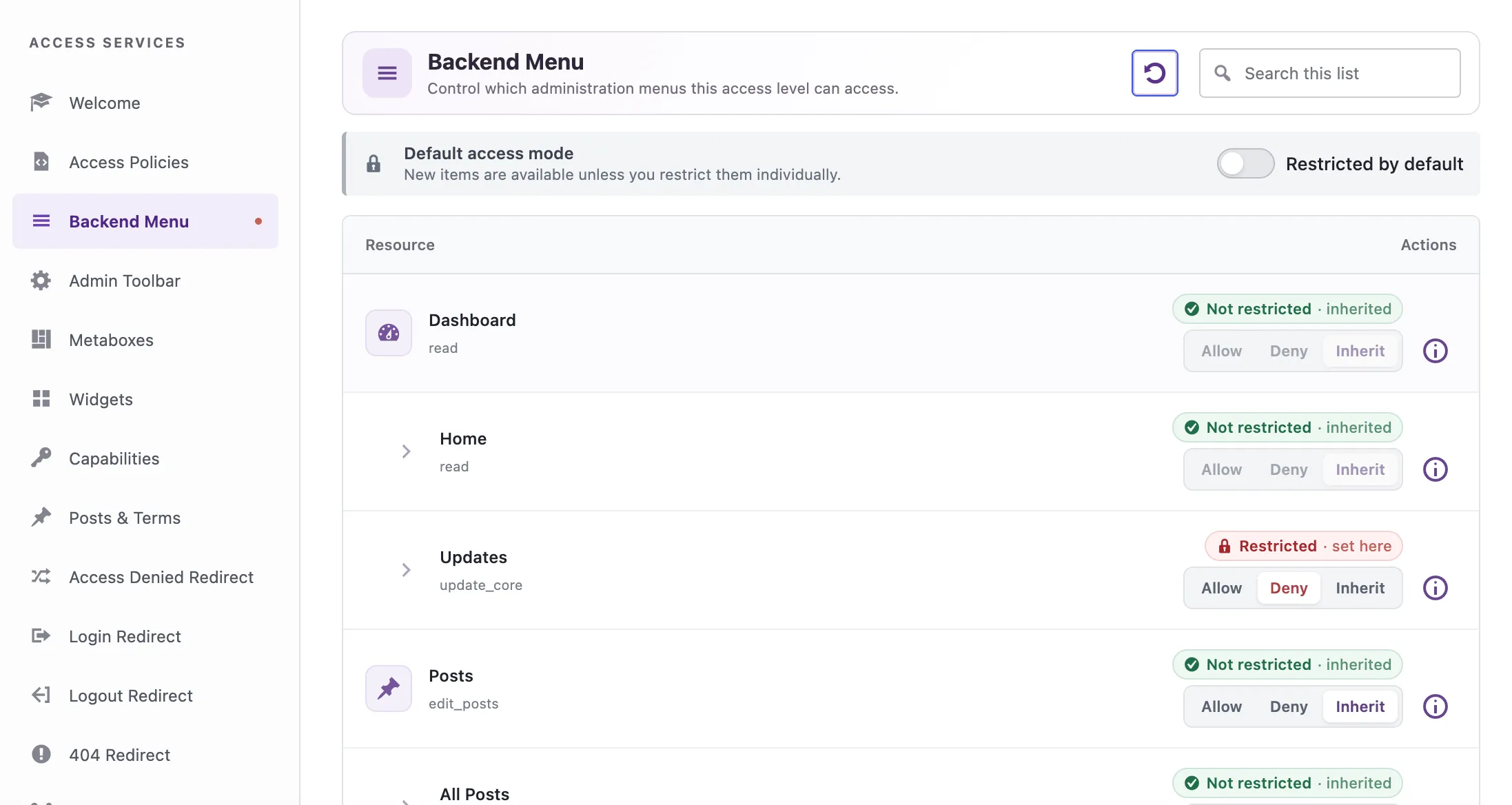 AAM Backend Menu Service
