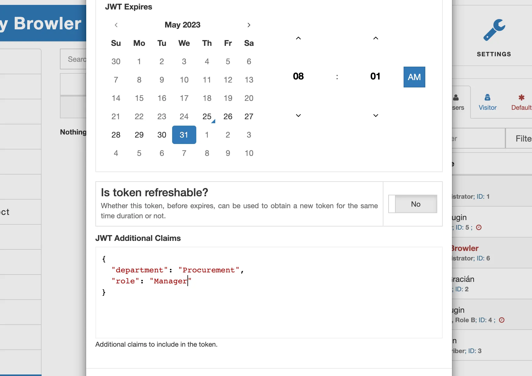 AAM Create JWT Token Modal