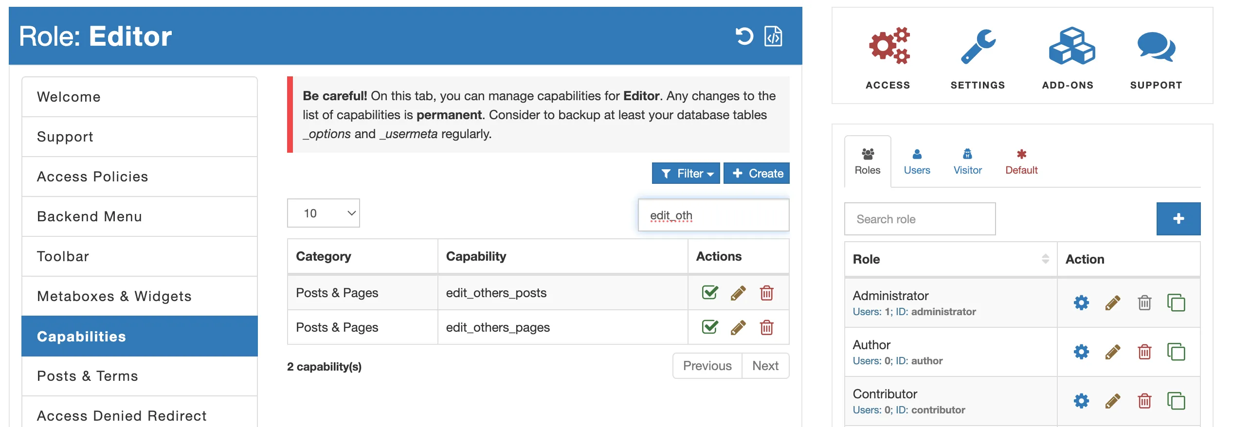 AAM Edit Others Capabilities