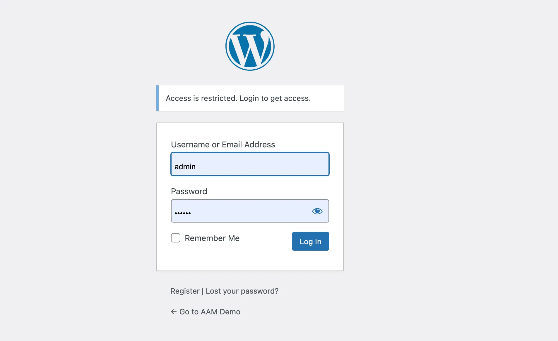 AAM Custom Login Message