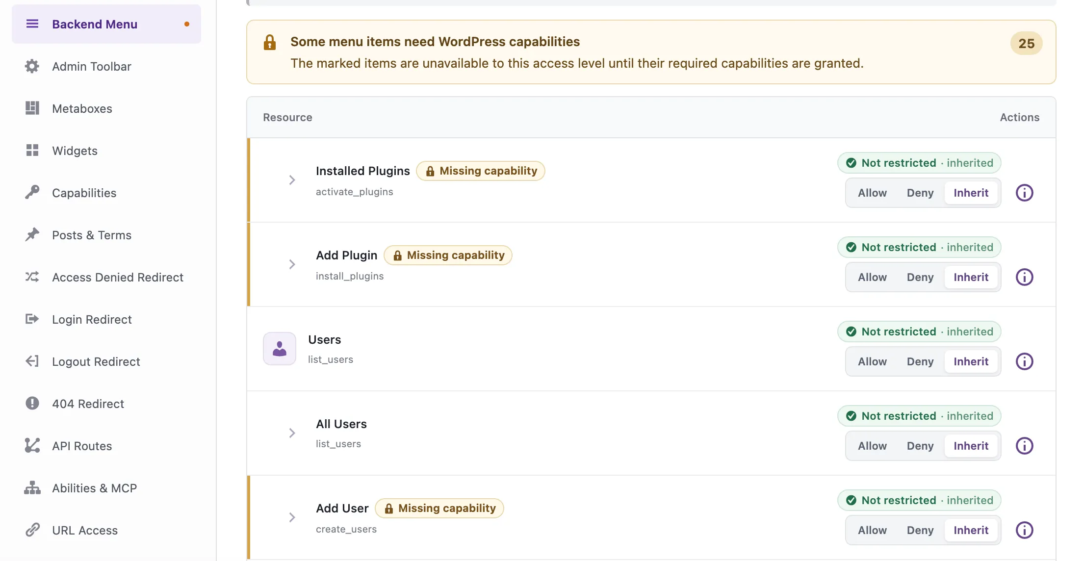 AAM Backend Menu Items