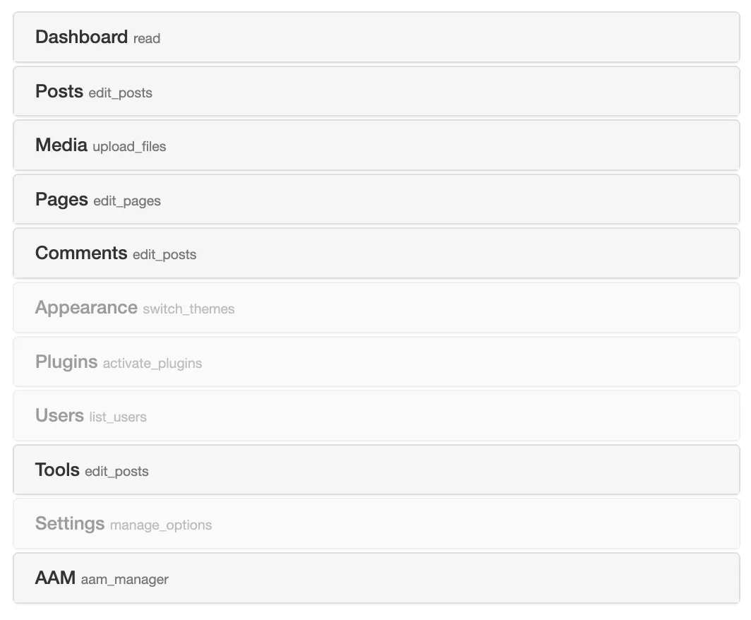 AAM Backend Menu Items