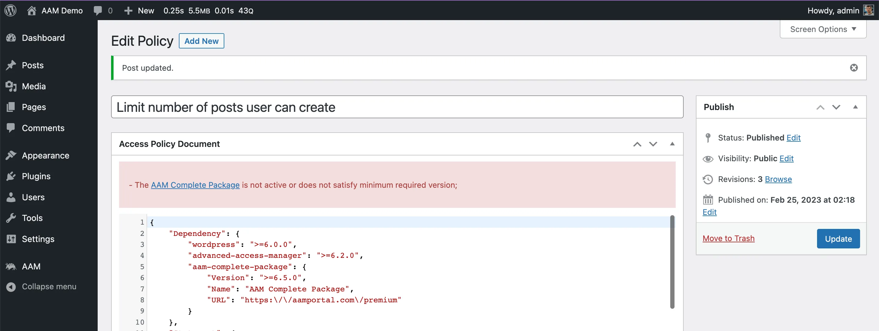 AAM Policy Dependency Error with Link