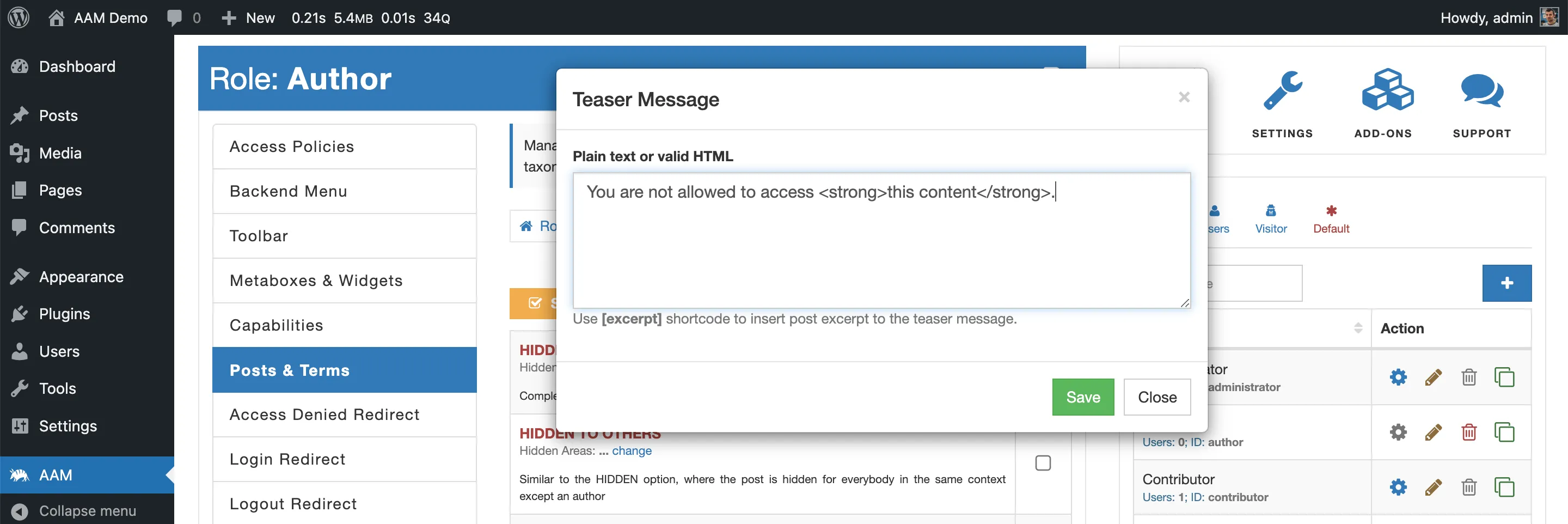 AAM Post Access Teaser Message