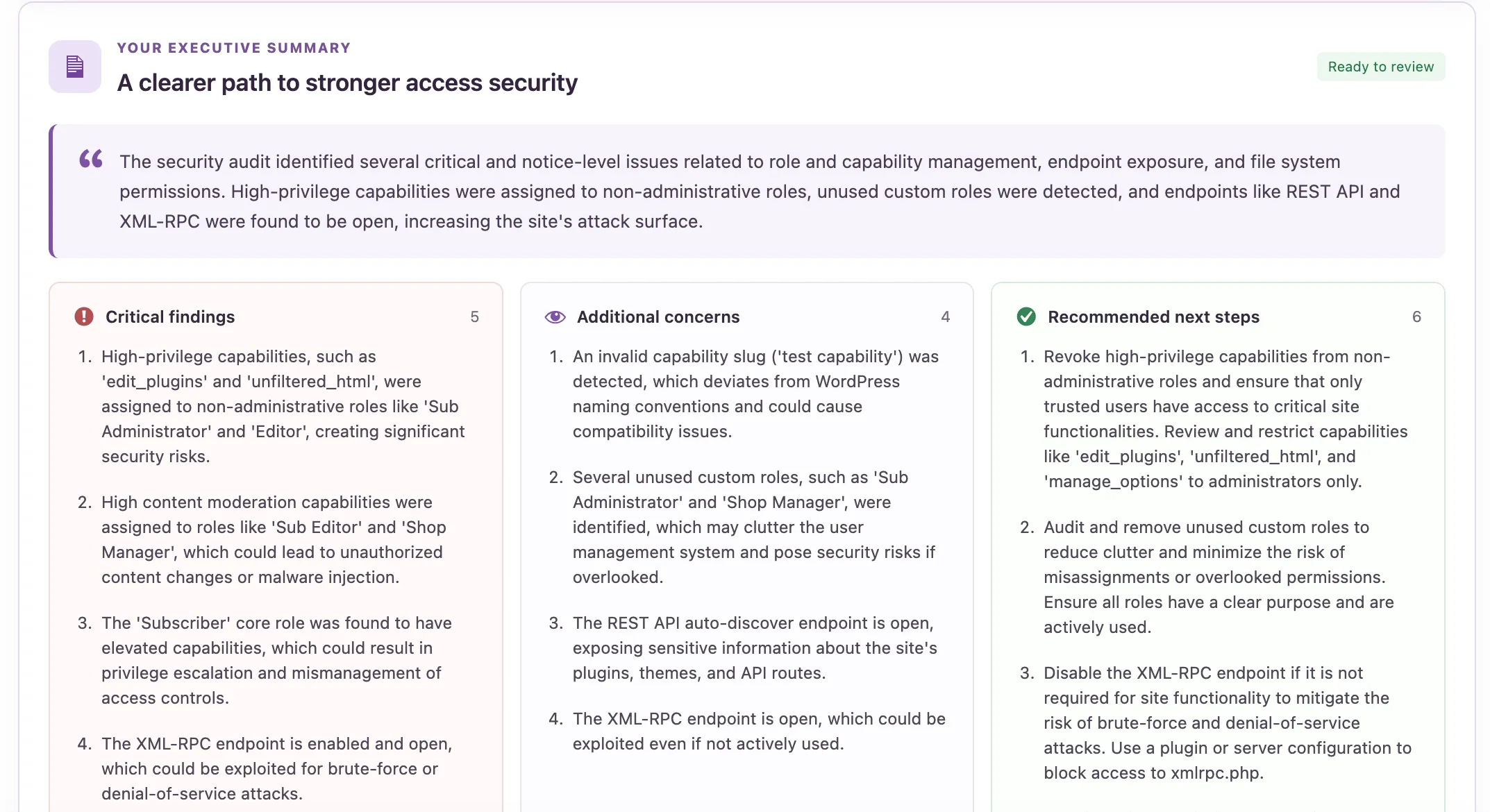 AAM Security Audit - Prepare Executive Summary
