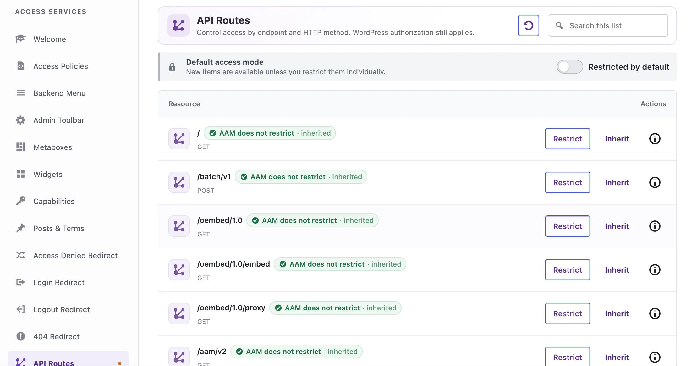 AAM RESTful API Restricted Mode