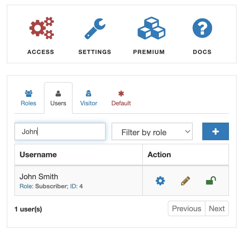 AAM Users Roles Widget Search User
