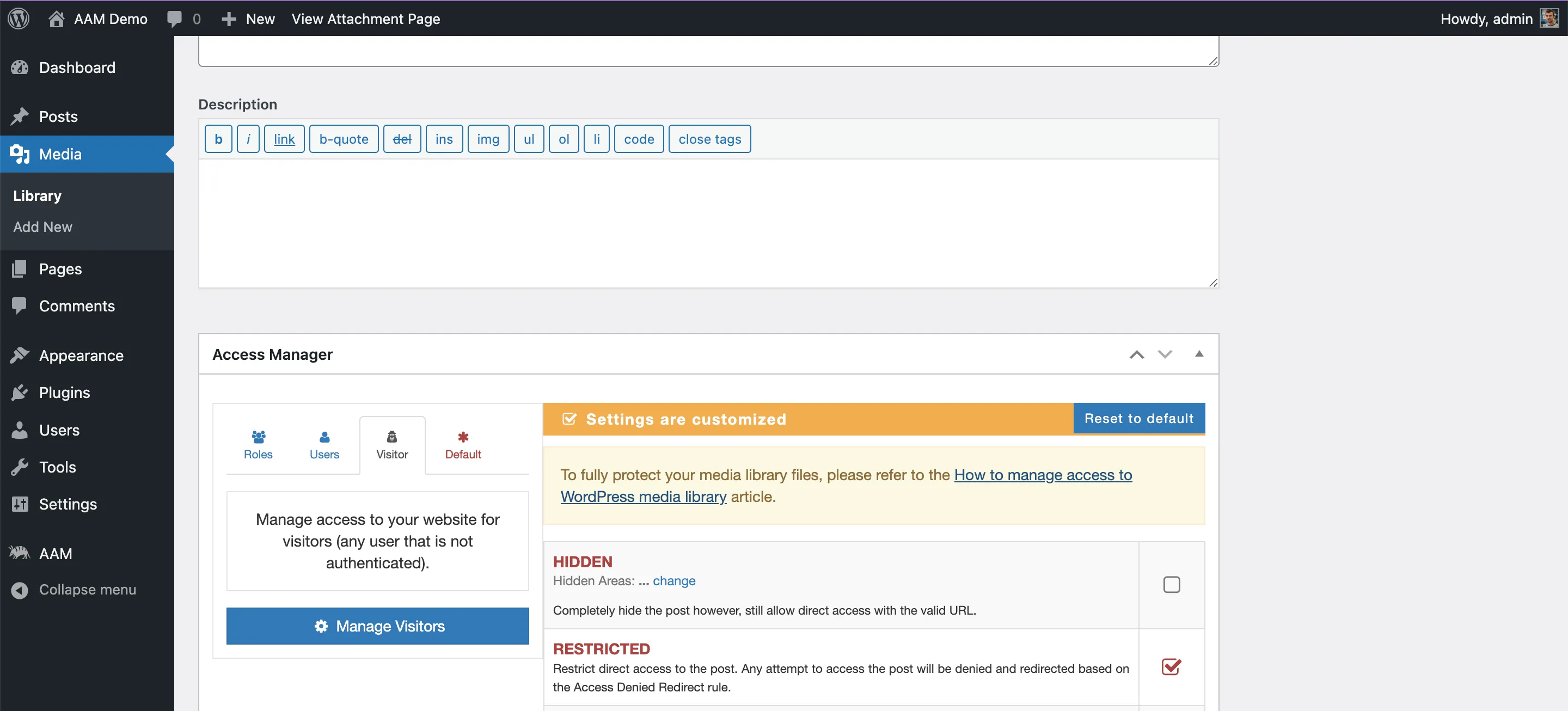 AAM Restrict Media Item With Access Manager