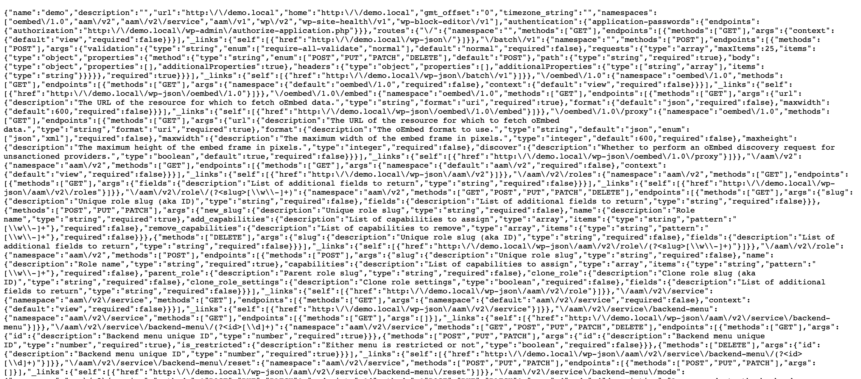 WordPress RESTful API Discover Response