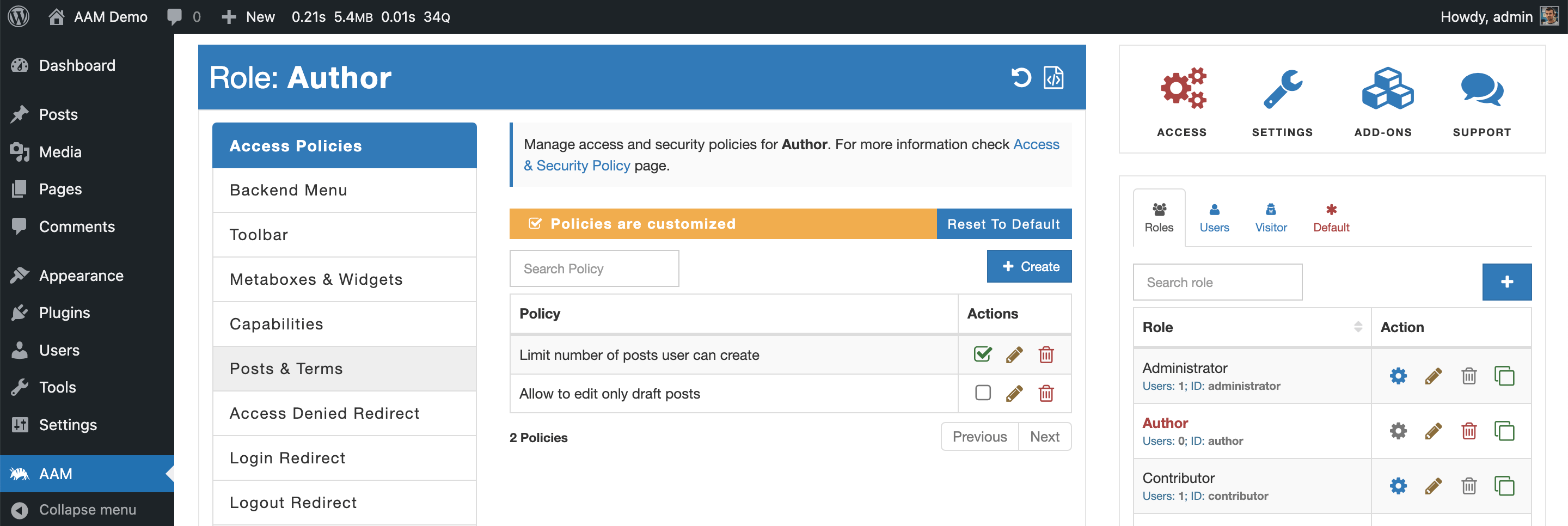 AAM Access Policies Tab