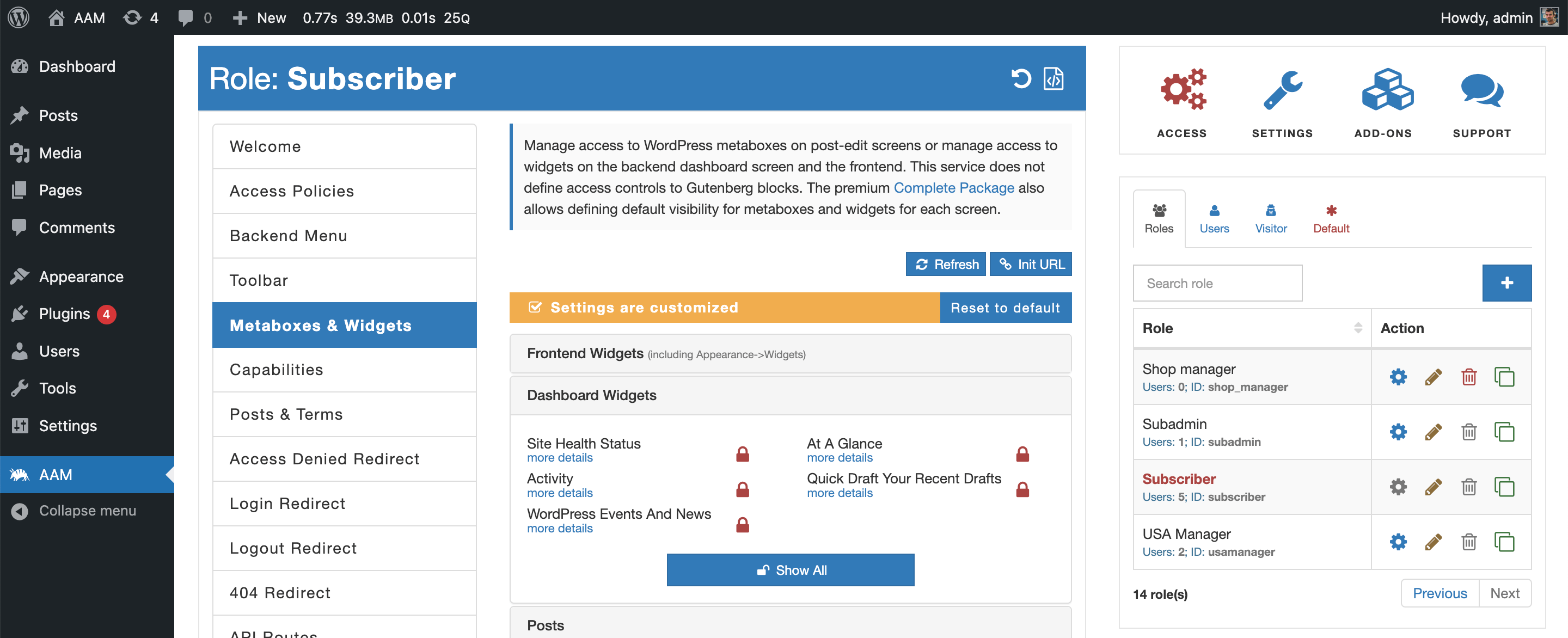 Metaboxes & Widgets Visibility