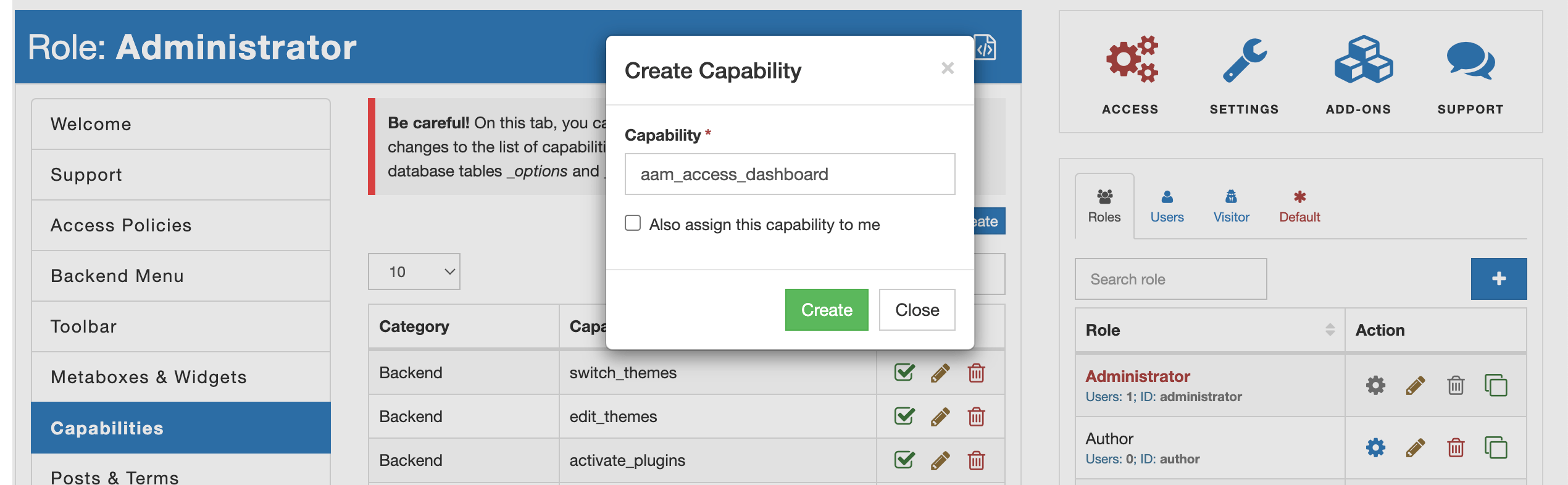 AAM Create Dashboard Access Capability