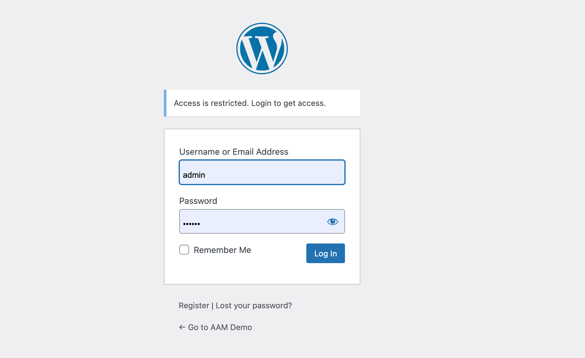 AAM Custom Login Message
