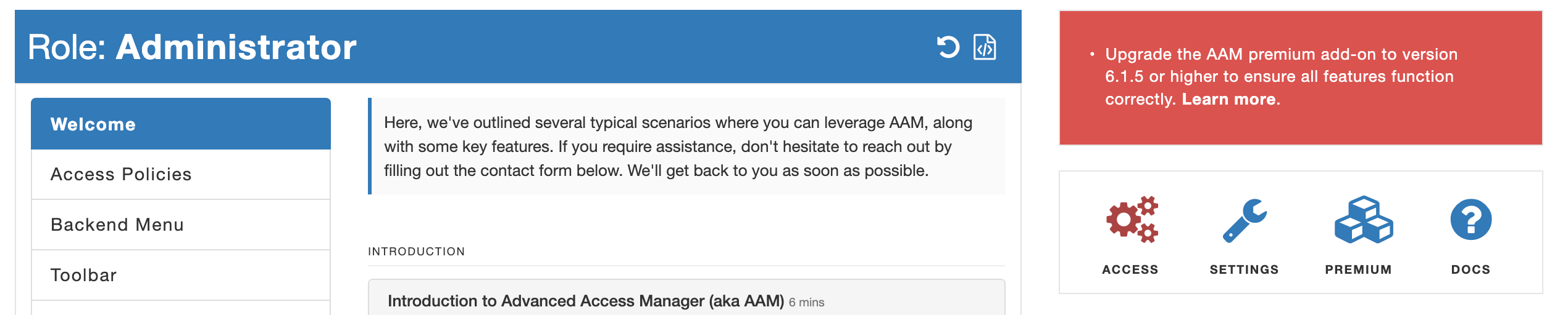 AAM Premium Add-On Version Warning