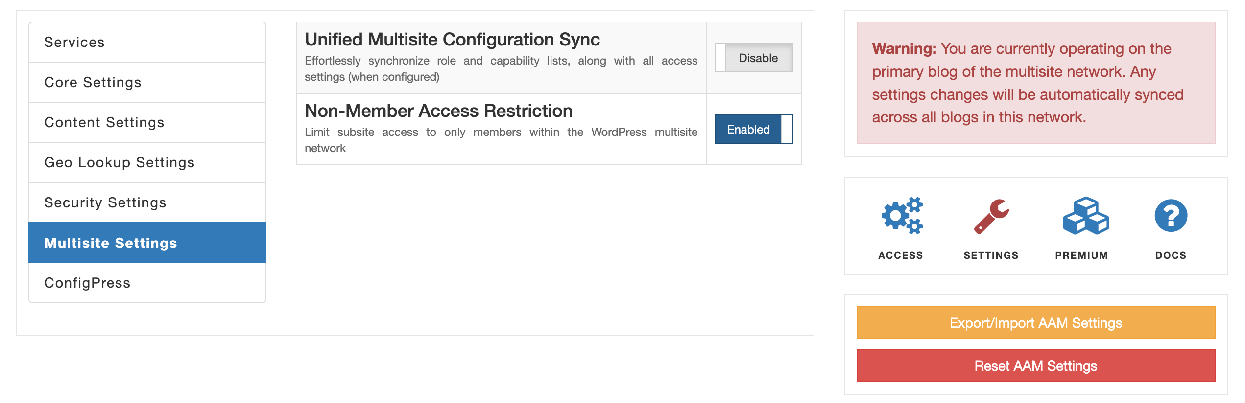 AAM Non-Member Access Restriction Setting