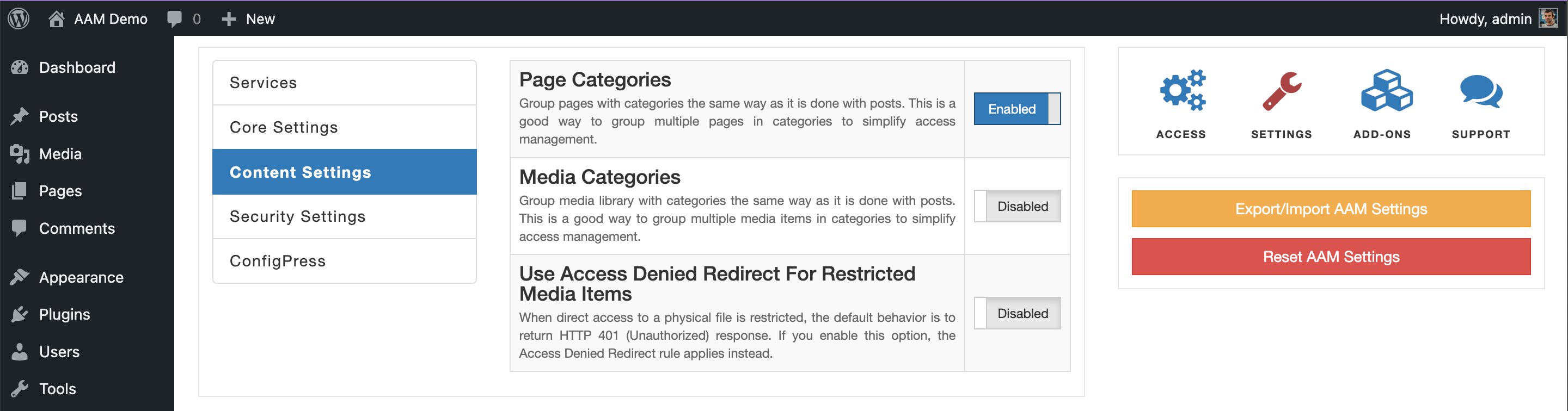 AAM Setting Manage Capability