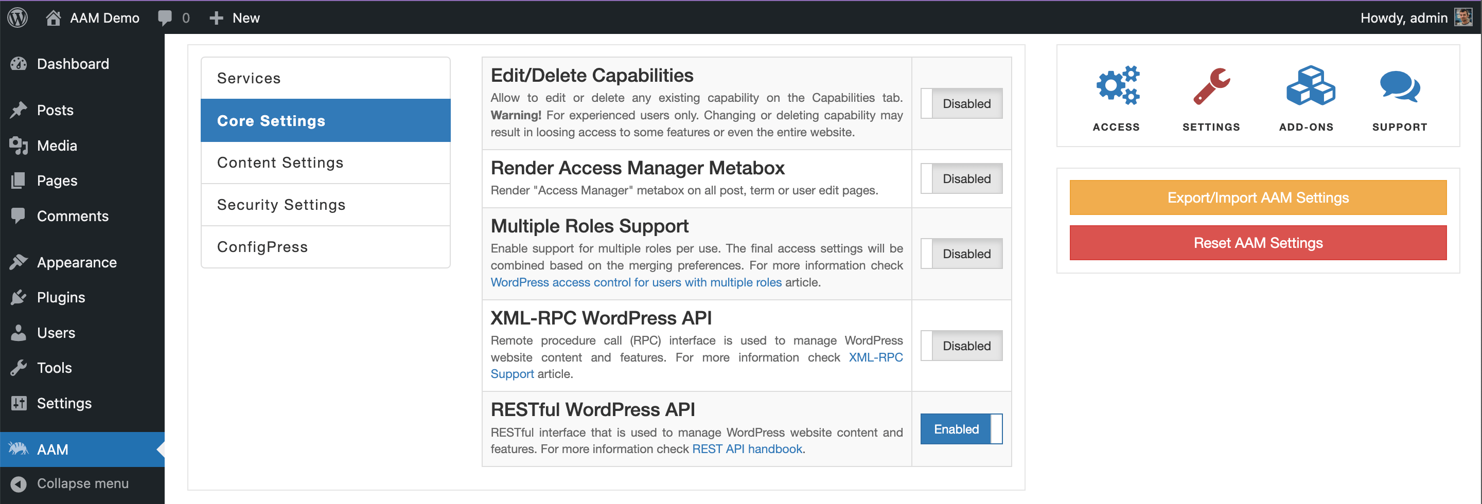 AAM RESTful API Setting