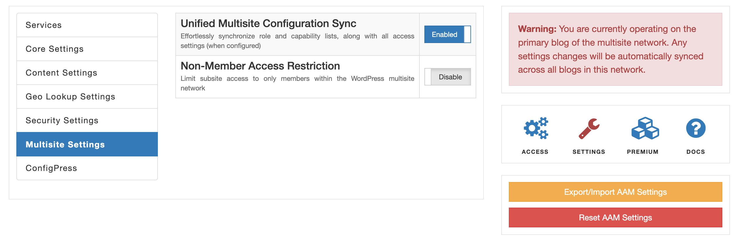 AAM Unified Multisite Configuration Sync Setting