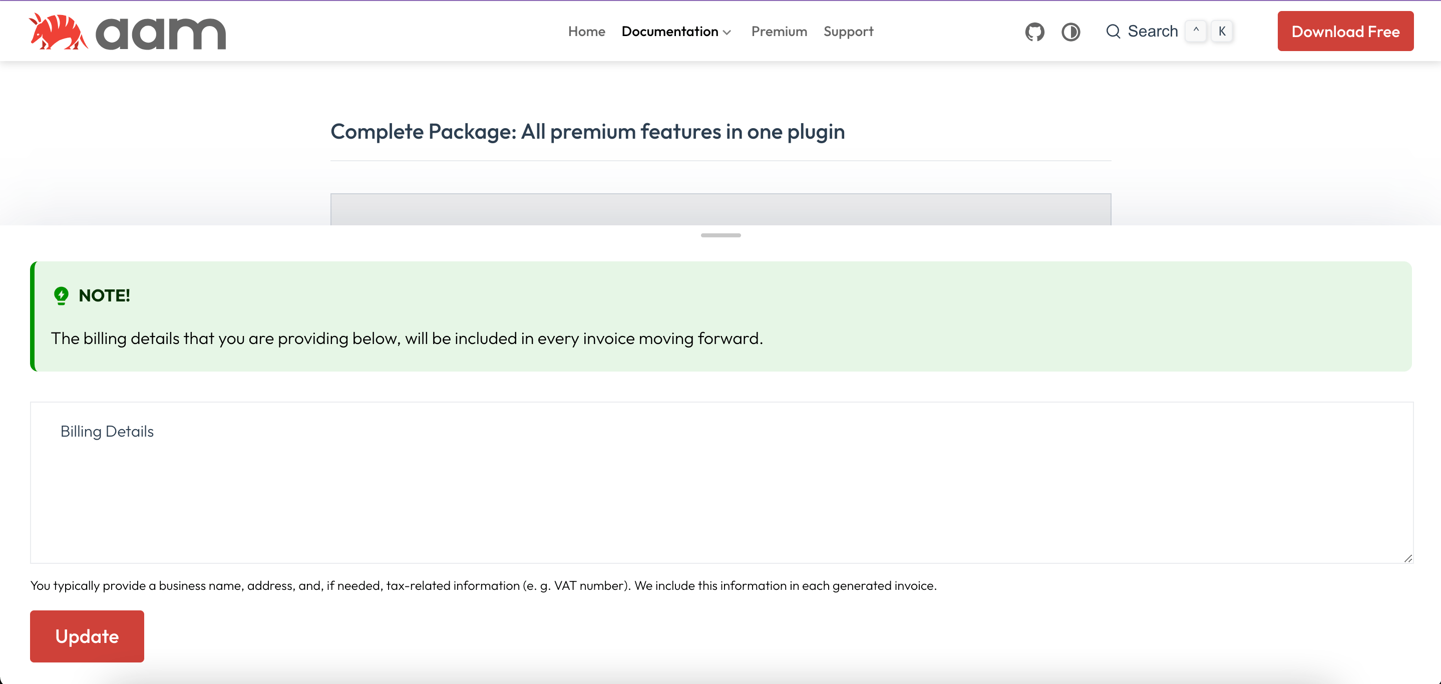 AAM Update Billing Details