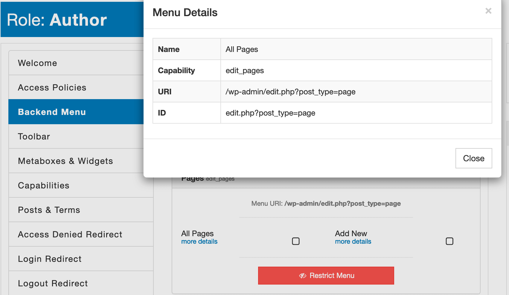 Backend Menu More Details