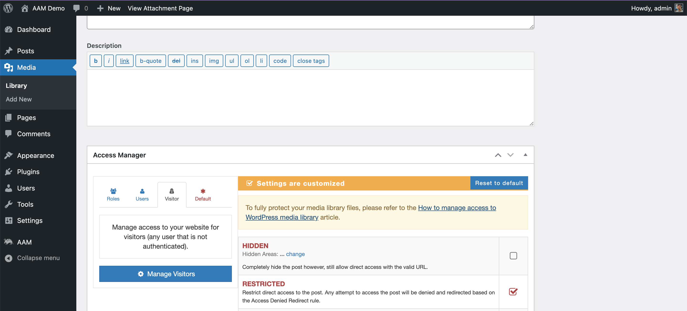 AAM Restrict Media Item With Access Manager