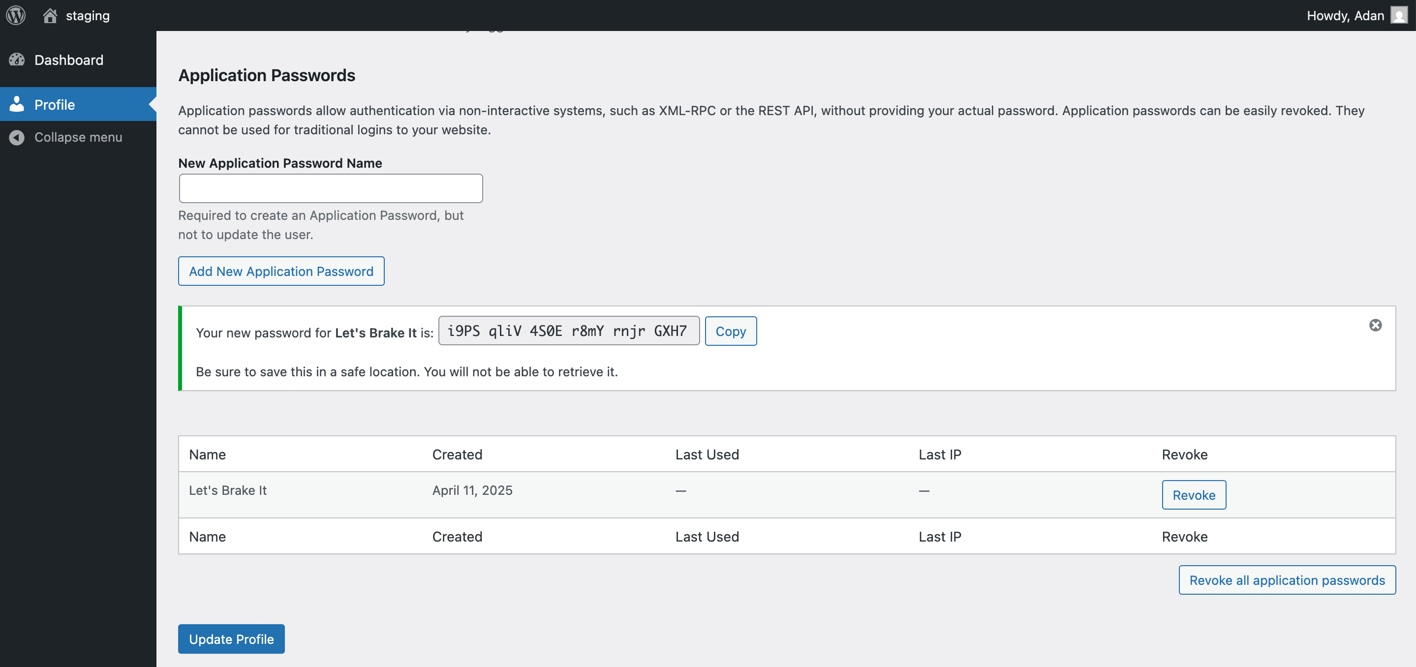 WordPress Application Password